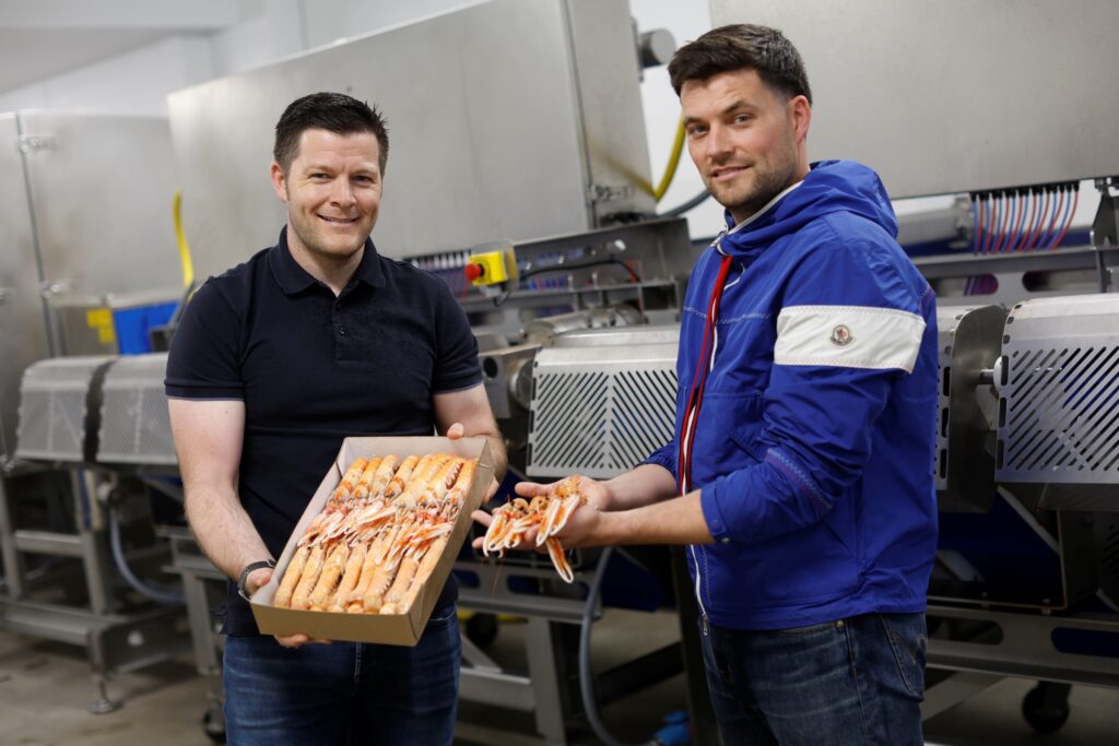 Razor sharp innovation to bring Dundalk Bay Seafoods to new heights: Directors of Dundalk Bay Seafoods, Pat (left) and Cathal Lynch, pictured in their new processing plant which features Ireland’s irst-ever AI-powered shellfish grader, a cutting-edge innovation that will transform how prawns and razor clams are sorted and prepared for market.